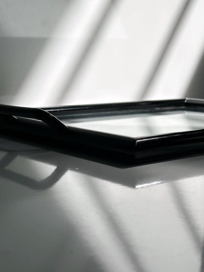 Vintage Serviertablett Holz Glas Italien 1980er