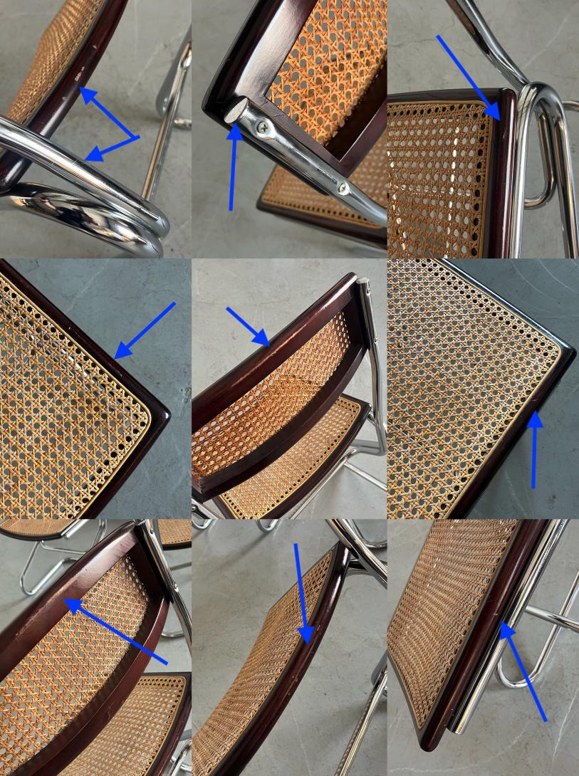 Vintage Freischwinger Essstuhl Holz Rohrgeflecht Chrom Marcel Breuer Stil 1970er Italien