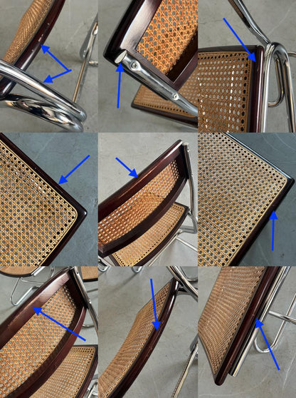 Vintage Freischwinger Essstuhl Holz Rohrgeflecht Chrom Marcel Breuer Stil 1970er Italien