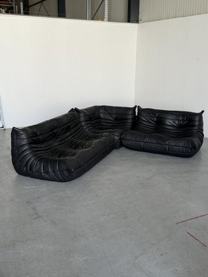 Vintage Togo Sofa Leder von Michel Ducaroy für Ligne Roset 1970er Frankreich