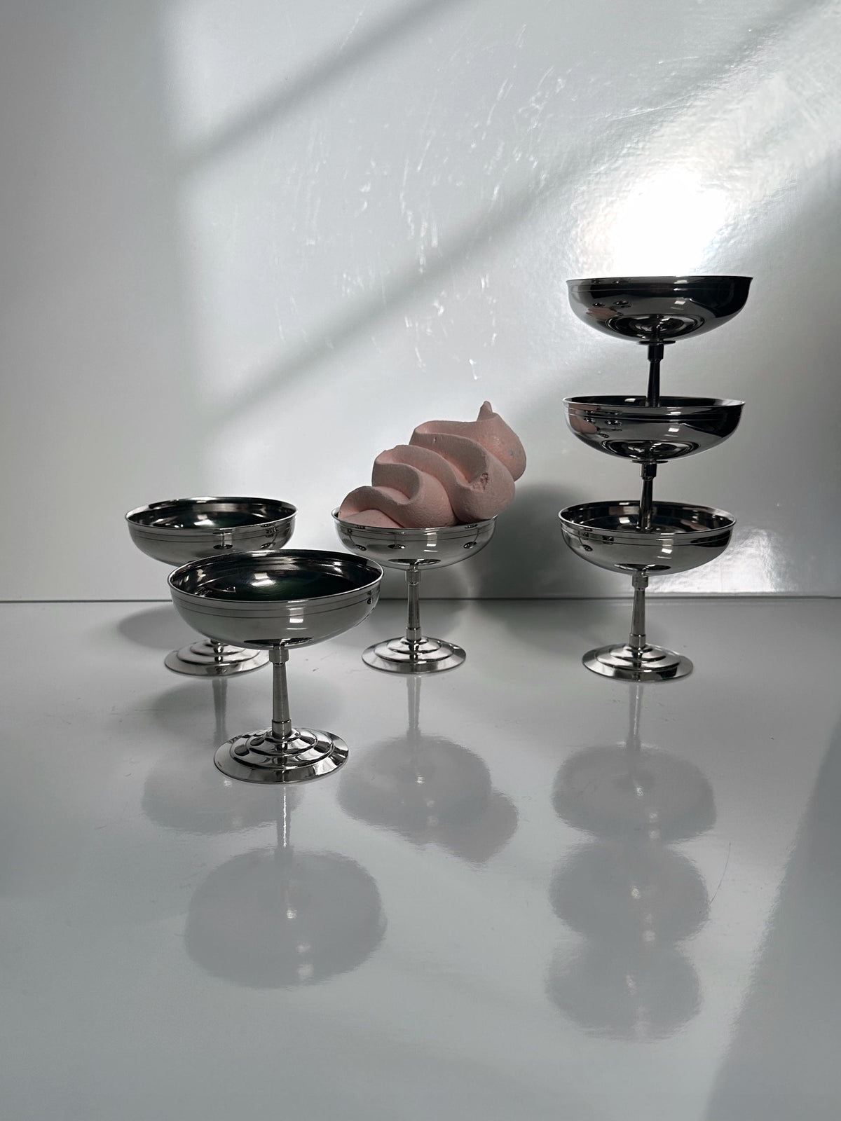 Set von 6 Vintage Dessertschalen von Guy Degrenne aus Edelstahl