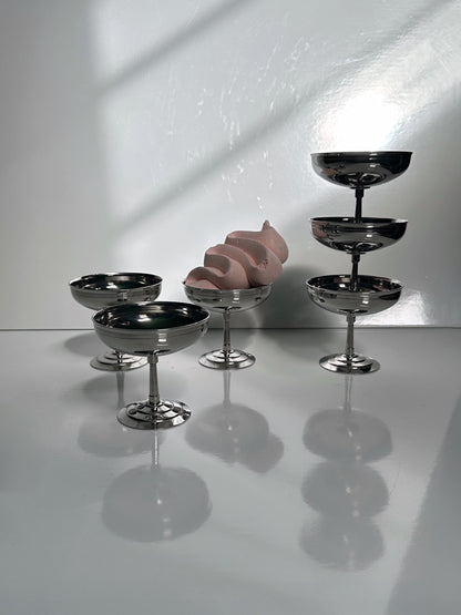 Set von 6 Vintage Dessertschalen von Guy Degrenne aus Edelstahl