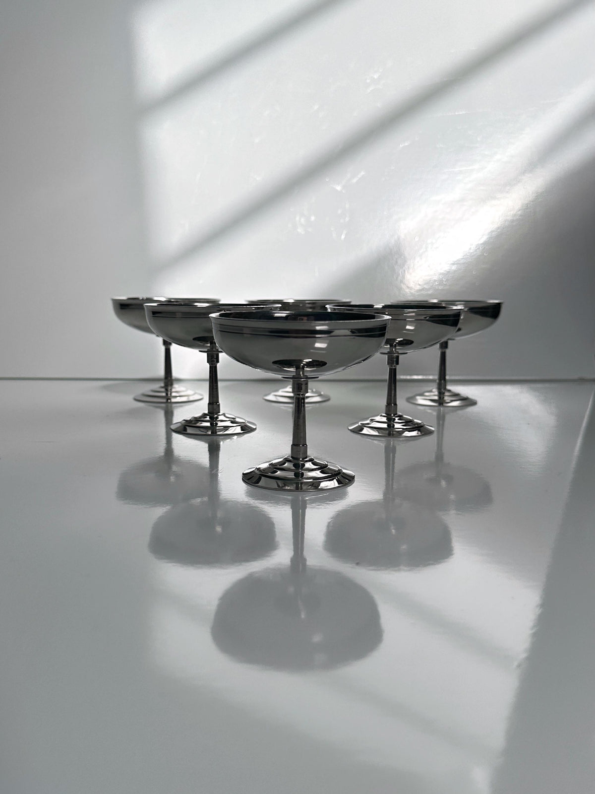 Set von 6 Vintage Dessertschalen von Guy Degrenne aus Edelstahl