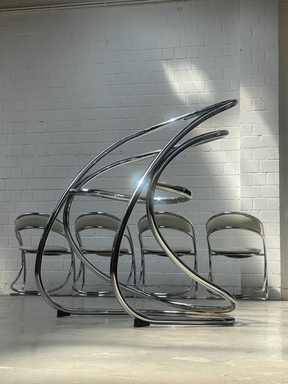 Vintage Stuhl von Rinaldi und Rizzo für Italien verchromtes Stahlrohr veganes Kunstleder