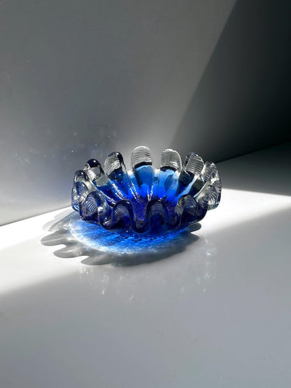 Vintage Aschenbecher Muschelform Kobalt Blau Murano Glas Italien 70er