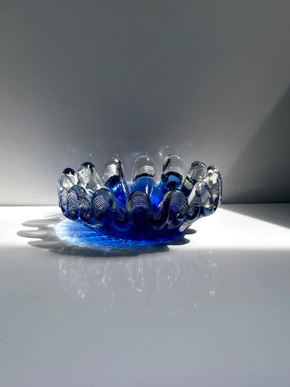 Vintage Aschenbecher Muschelform Kobalt Blau Murano Glas Italien 70er