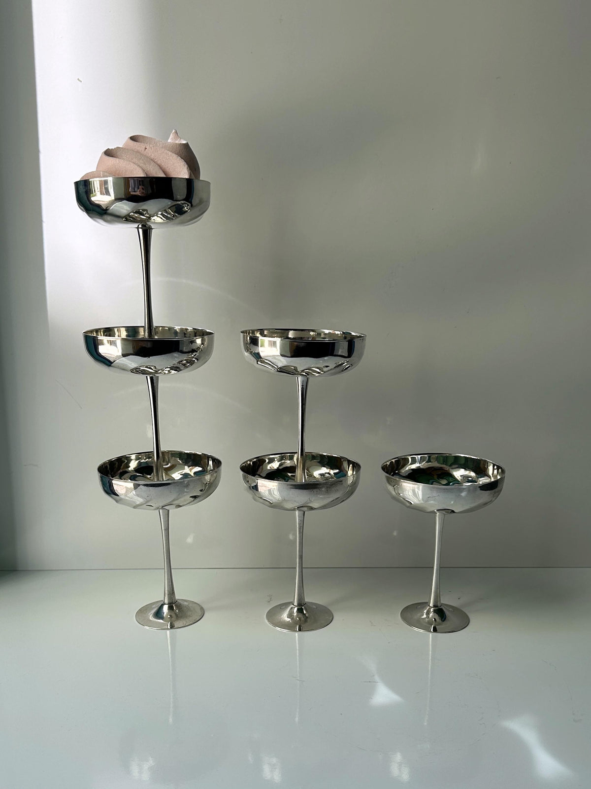 Vintage Champagnerschale Set von 6 versilbert vergoldet Italien