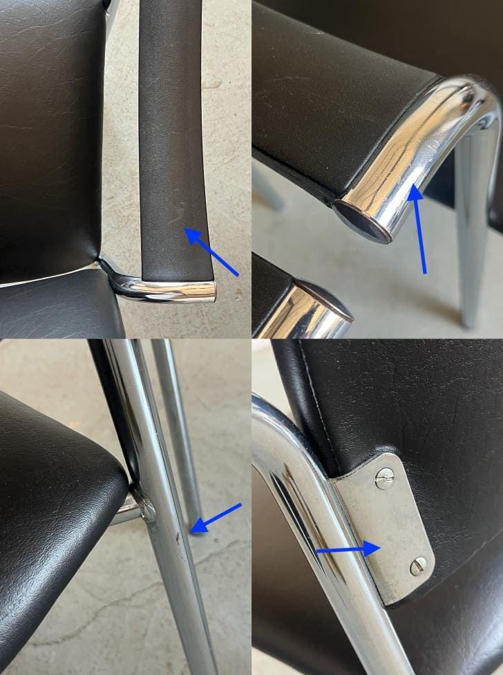 Chaise de salle à manger vintage en similicuir noir et acier chromé, Italie, années 1980