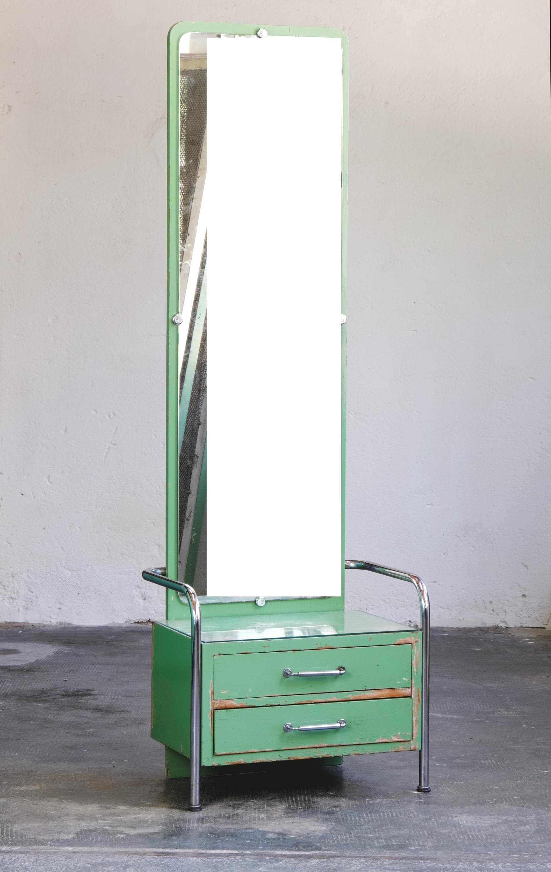 Vintage Bauhaus Spiegelkommode von Vichr in Lindgrün
