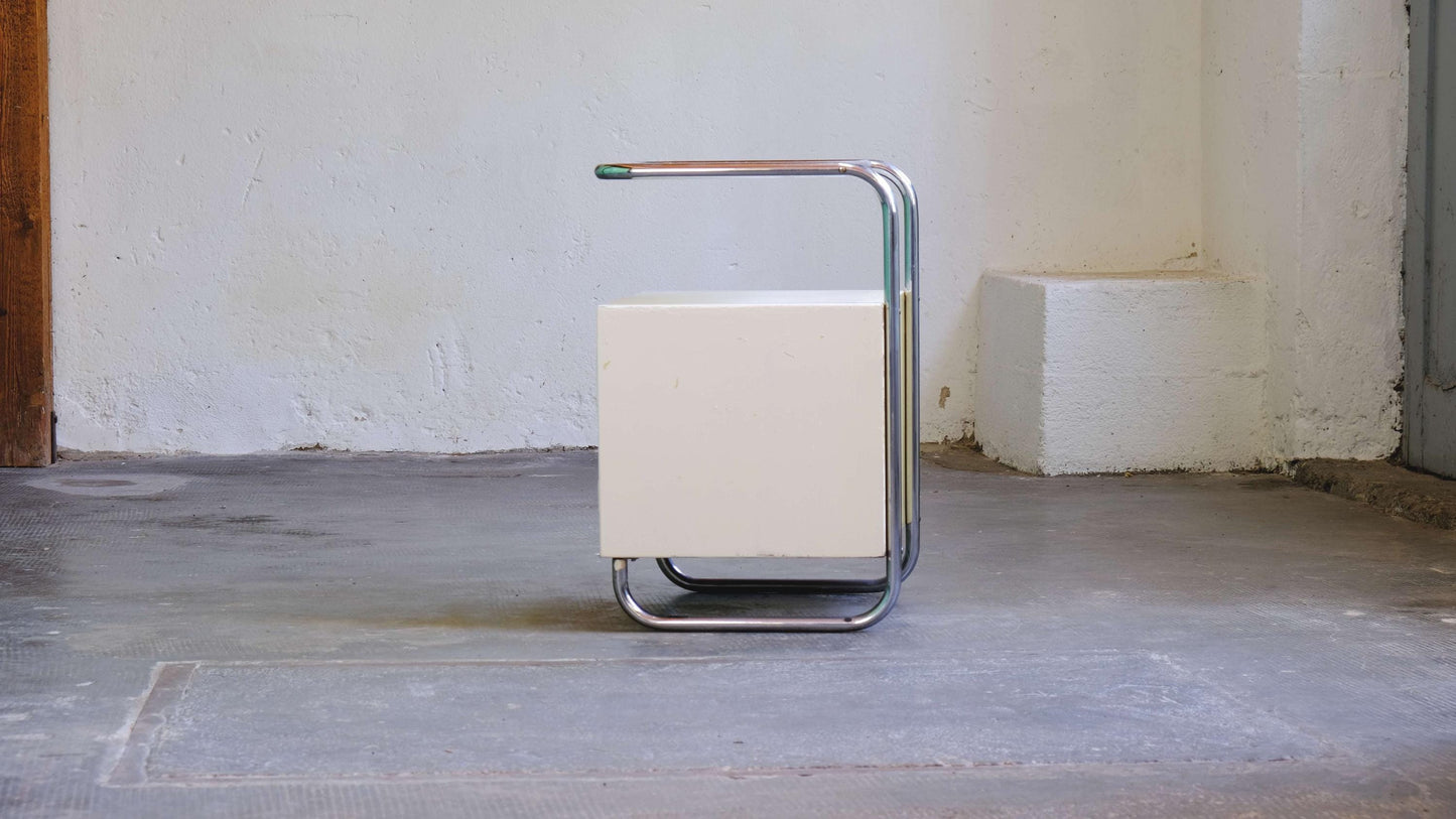 Vintage Nachttisch aus Stahlrohr mit Glasplatte