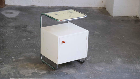 Vintage Nachttisch aus Stahlrohr mit Glasplatte