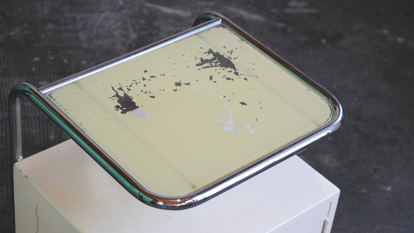 Vintage Nachttisch aus Stahlrohr mit Glasplatte