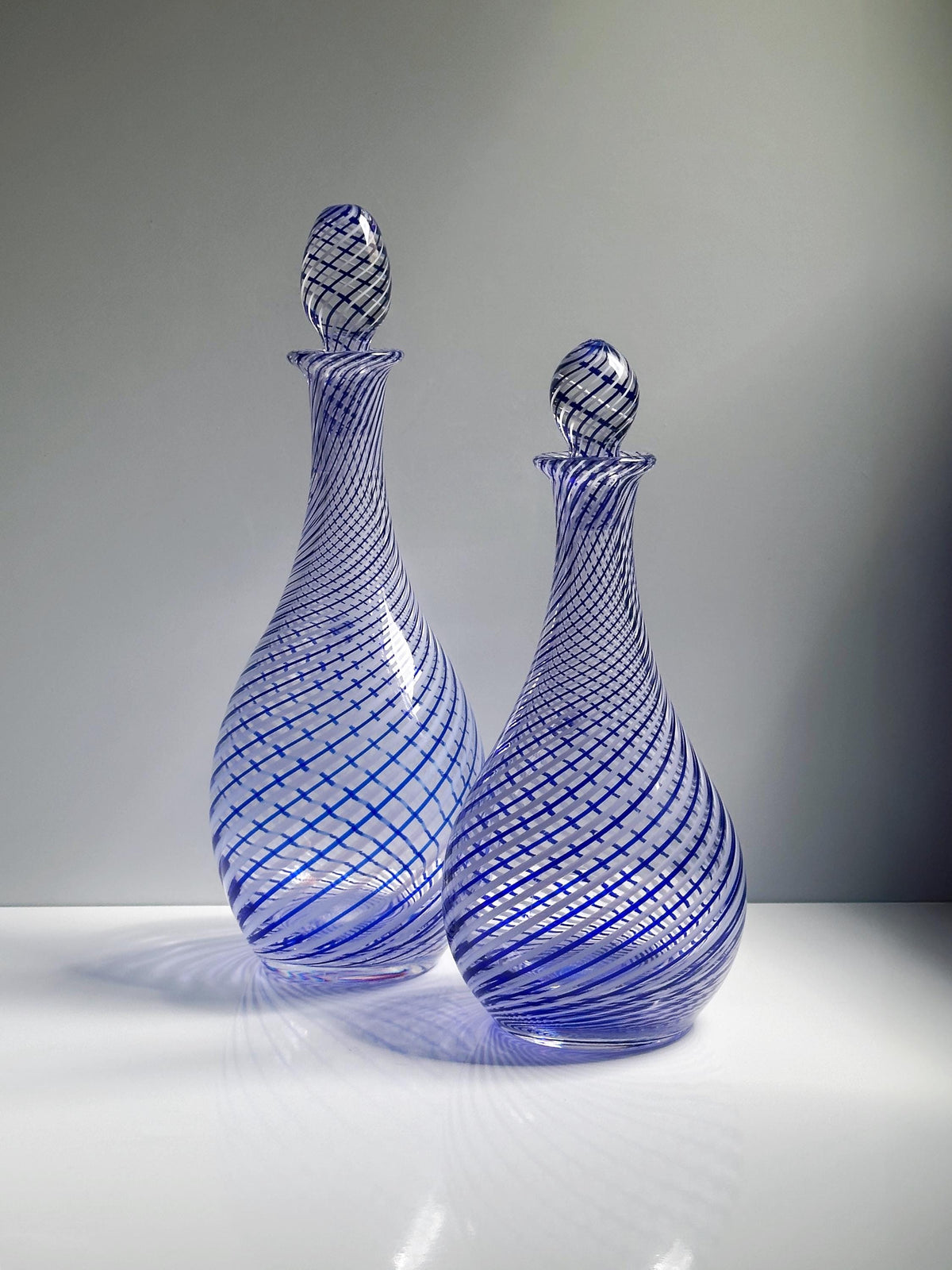 Vintage Dekanter Set Swirl von Pasabahce Kobalt Blau