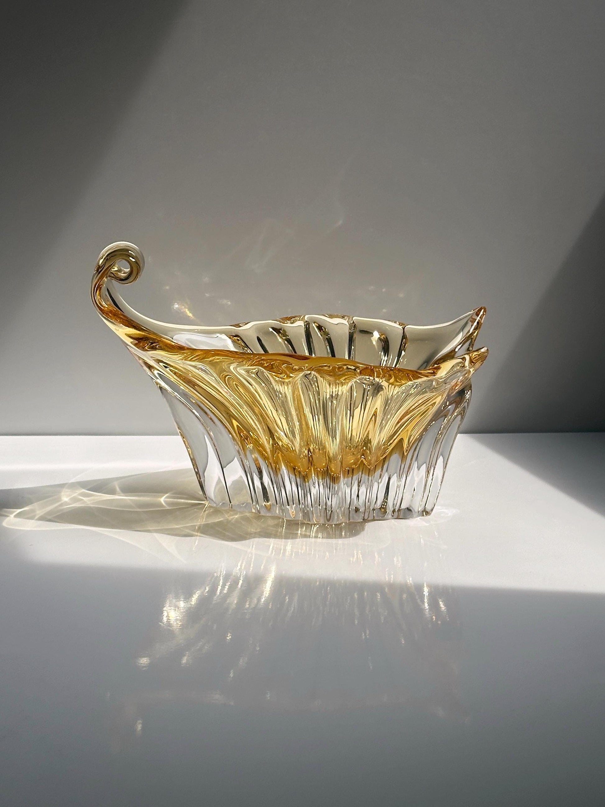 Vintage Schale Murano Glas Champagner Gold von Handgemacht