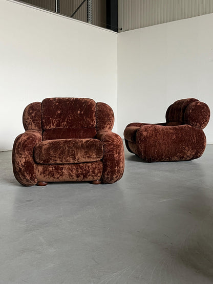 Vintage Cloud Sessel Italien 1970er Dunkelbraun Set von 2