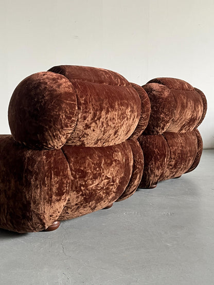 Vintage Cloud Sessel Italien 1970er Dunkelbraun Set von 2