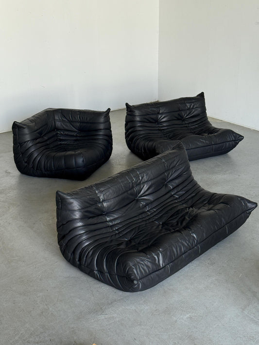 Vintage Togo Sofa Leder von Michel Ducaroy für Ligne Roset 1970er Frankreich