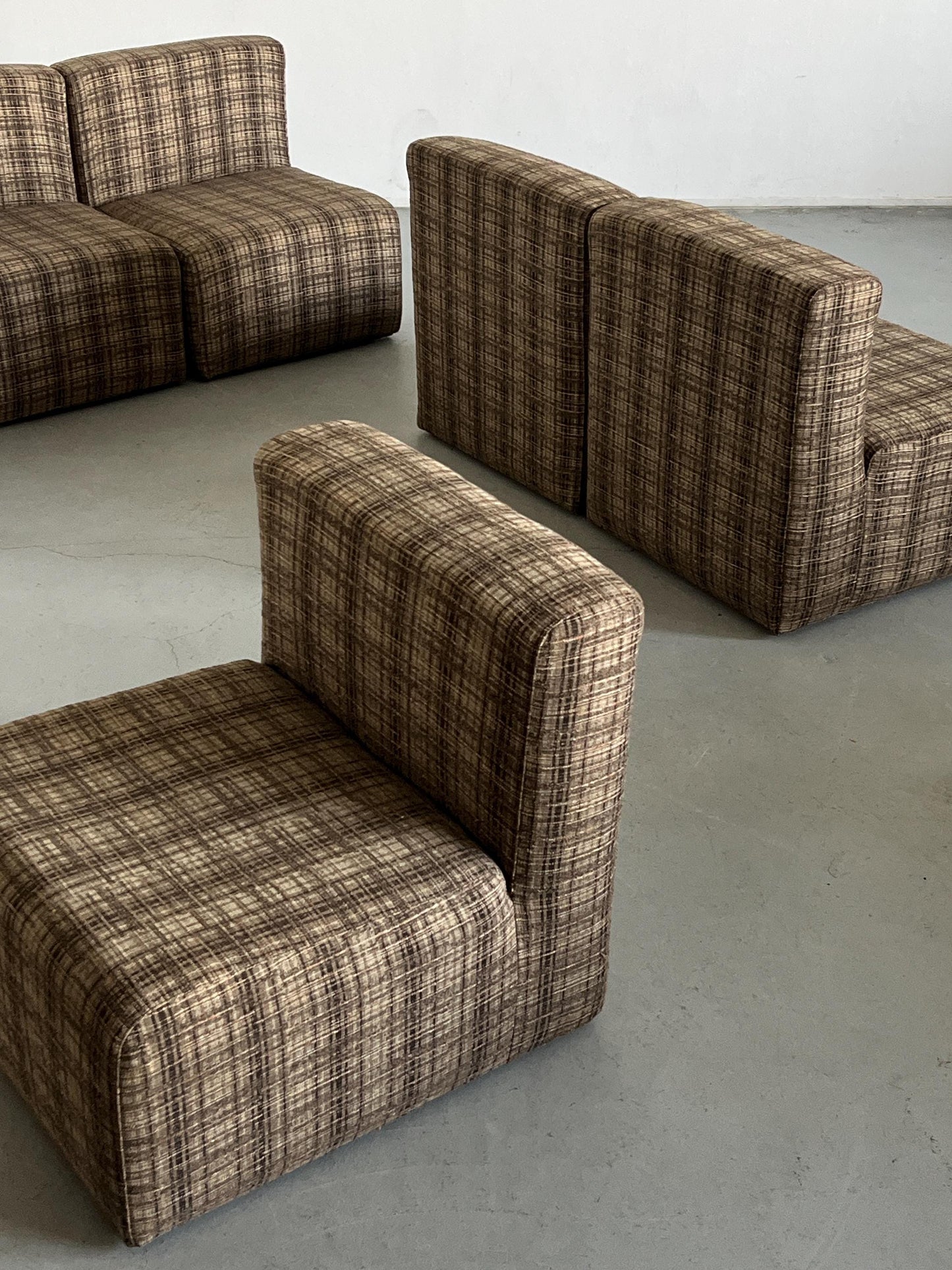 Vintage Modularsitz von Loschi+Malavasi in Braun kariert 1970er Italien Set von 7