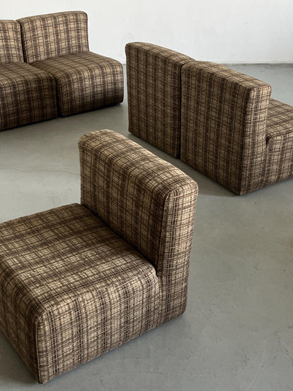 Vintage Modularsitz von Loschi+Malavasi in Braun kariert 1970er Italien Set von 7