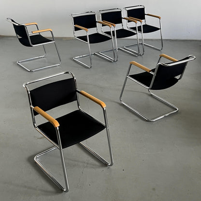 Vintage Freischwinger von L&C Stendal in Chrom, Buchenholz, Schwarz, 1970er