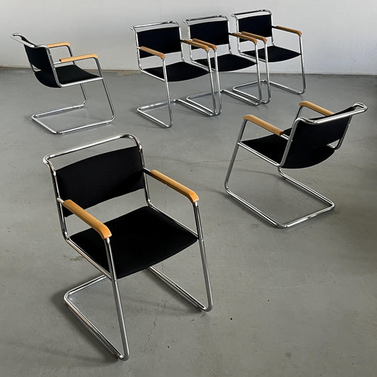 Vintage Freischwinger von L&C Stendal in Chrom, Buchenholz, Schwarz, 1970er