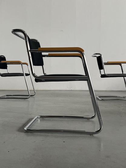 Vintage Freischwinger von L&C Stendal in Chrom, Buchenholz, Schwarz, 1970er