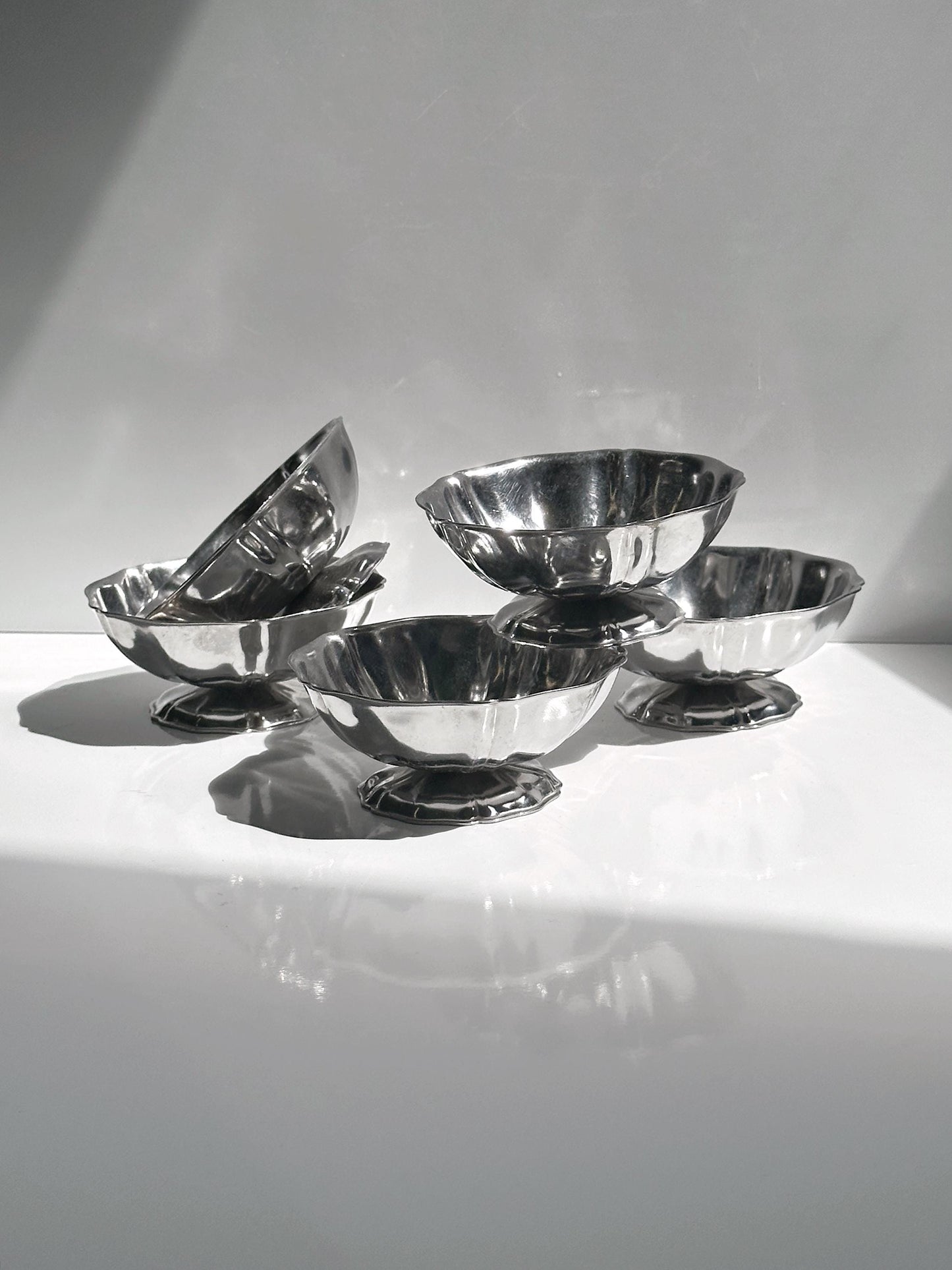 Vintage Dessertschale Blütenform Set von 5 aus Edelstahl Italien