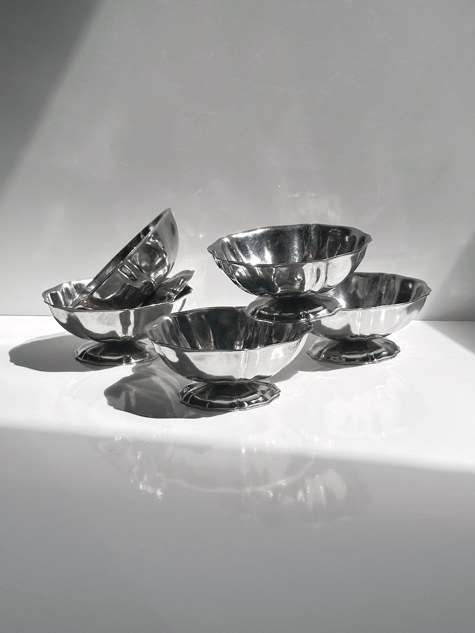 Vintage Dessertschale Blütenform Set von 5 aus Edelstahl Italien