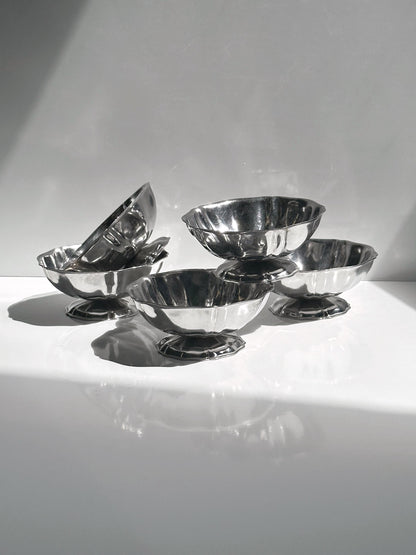 Vintage Dessertschale Blütenform Set von 5 aus Edelstahl Italien