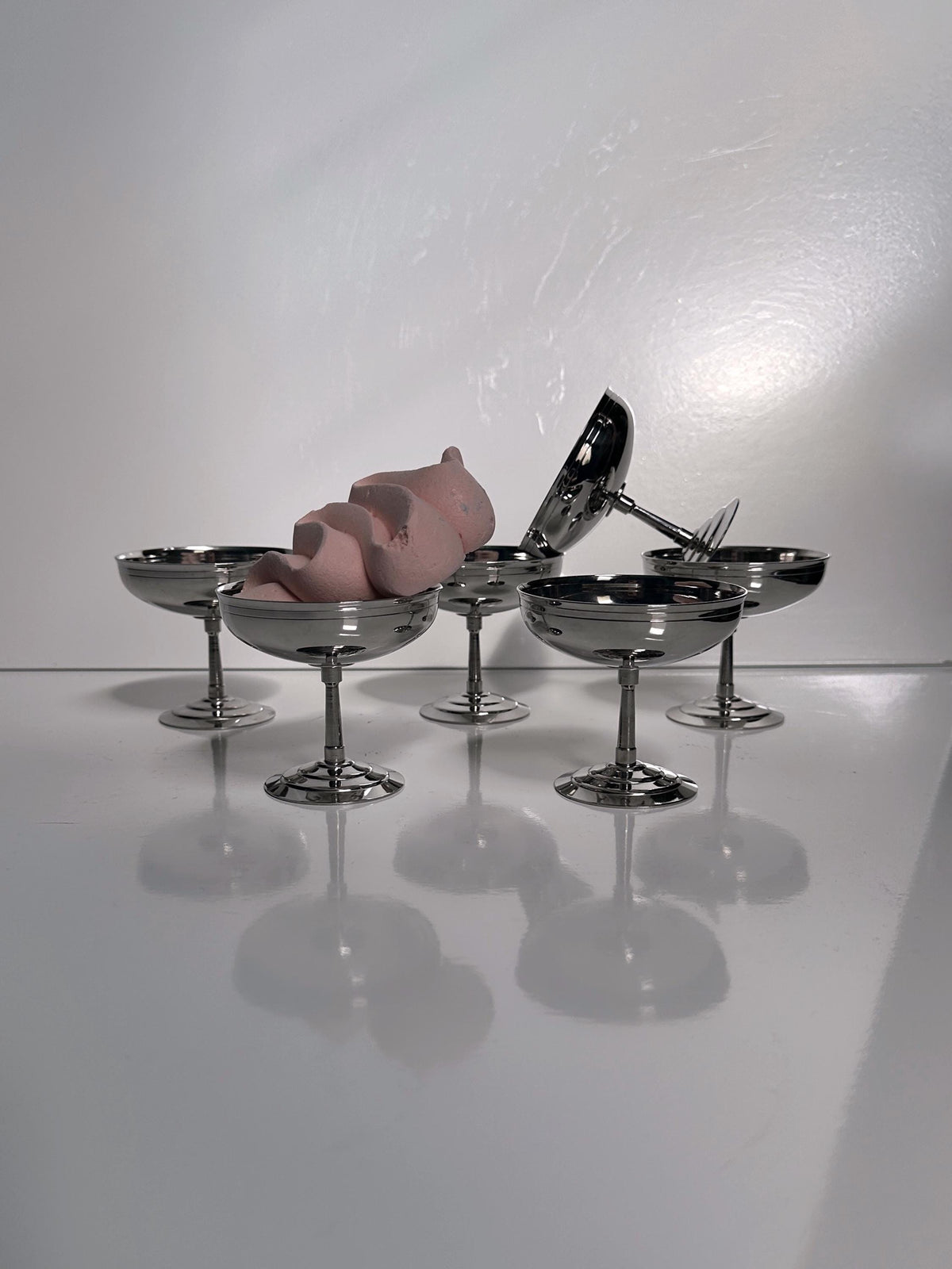Set von 6 Vintage Dessertschalen von Guy Degrenne aus Edelstahl