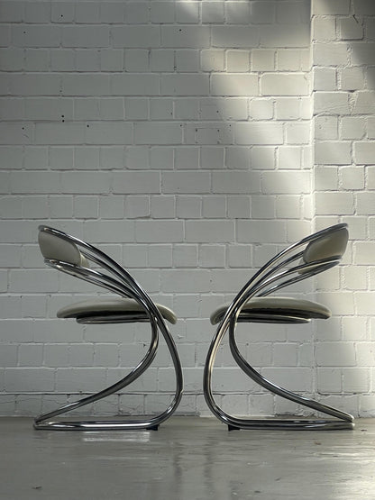 Vintage Stuhl von Rinaldi und Rizzo für Italien verchromtes Stahlrohr veganes Kunstleder