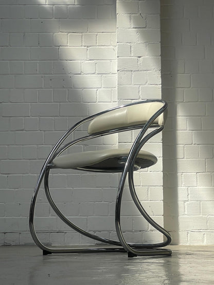 Vintage Stuhl von Rinaldi und Rizzo für Italien verchromtes Stahlrohr veganes Kunstleder