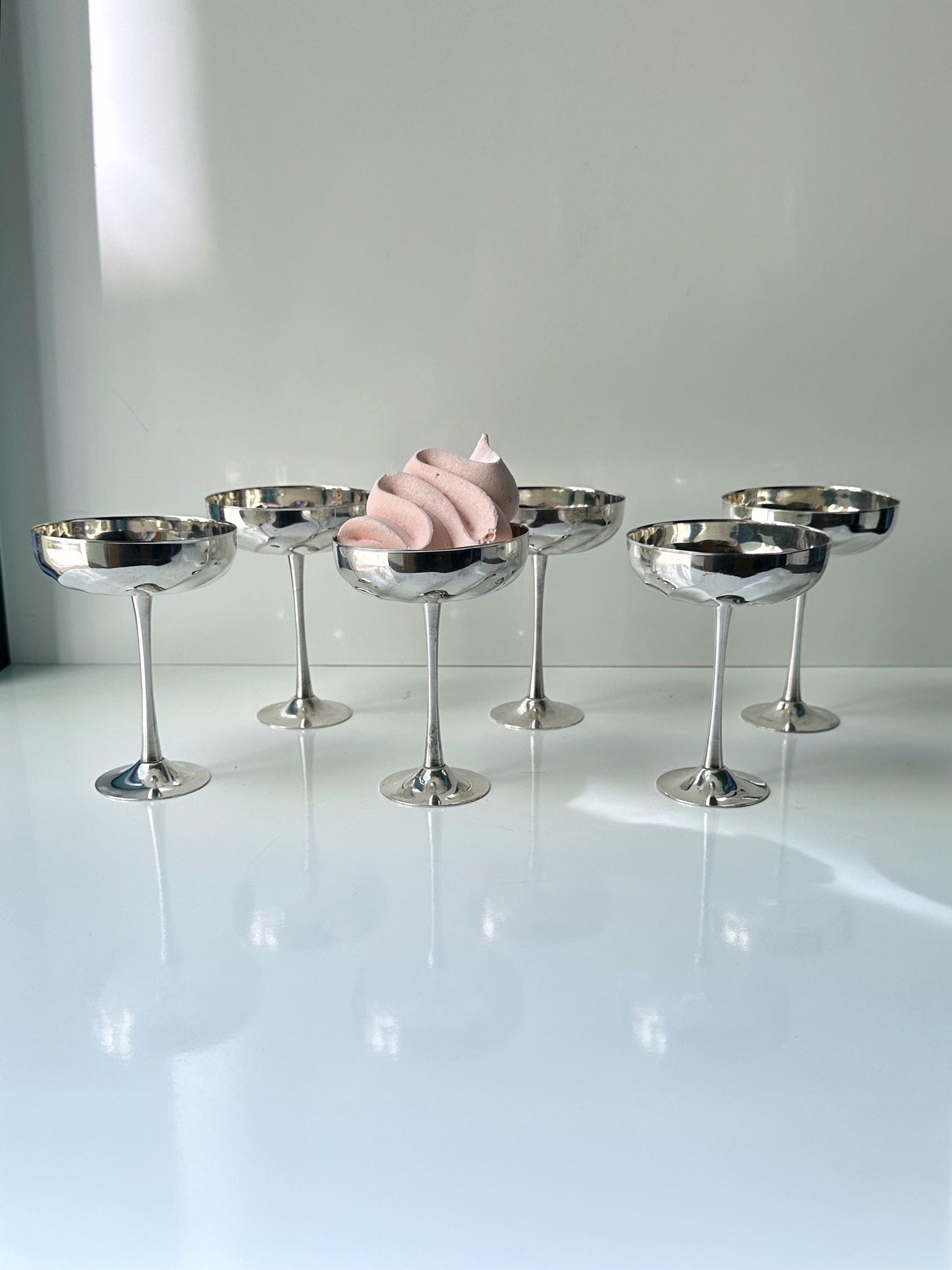 Vintage Champagnerschale Set von 6 versilbert vergoldet Italien