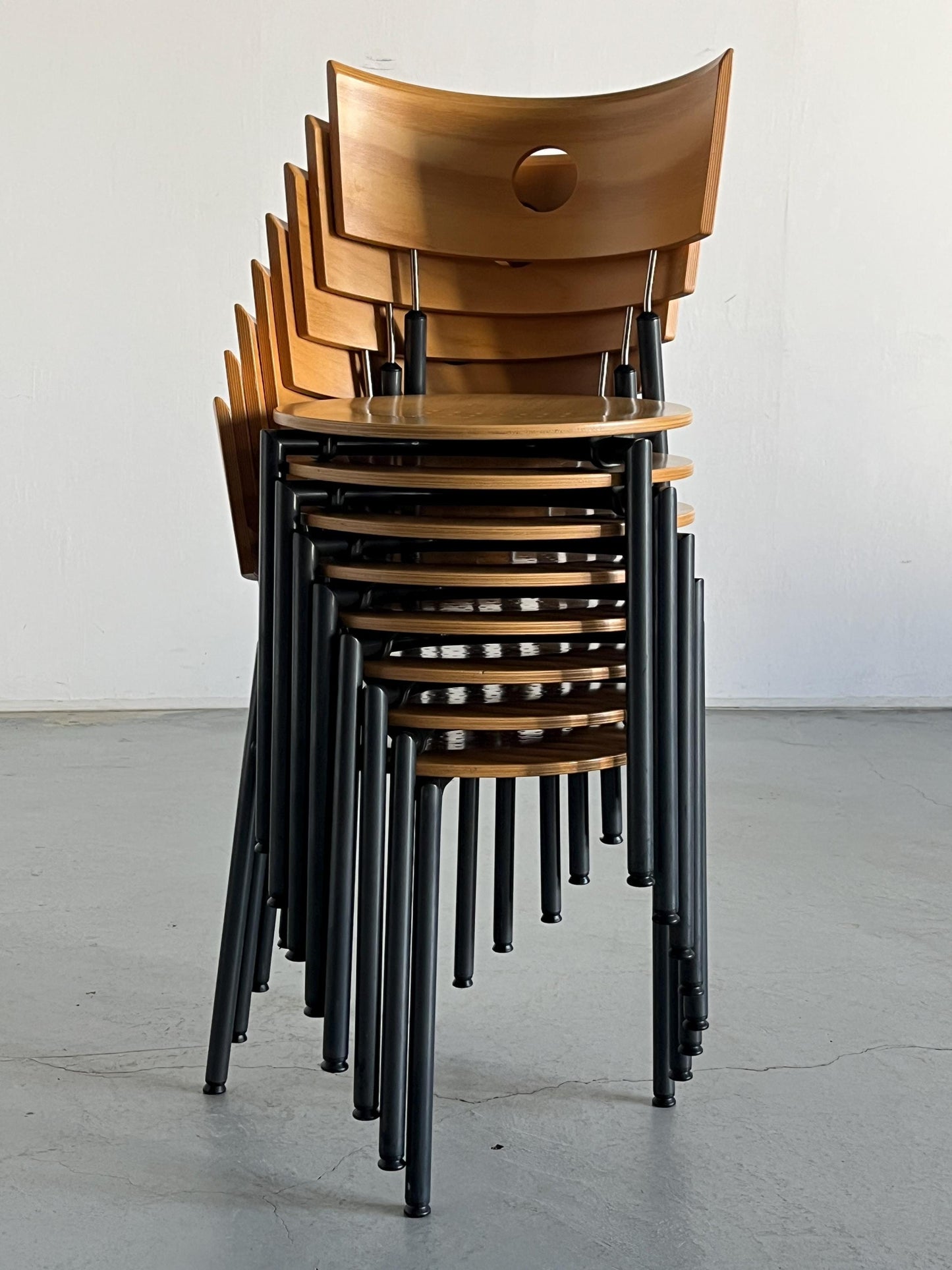 Vintage Postmodern Essstuhl von Kusch+Co in Buchenholz, Kunststoff, Metall, stapelbar