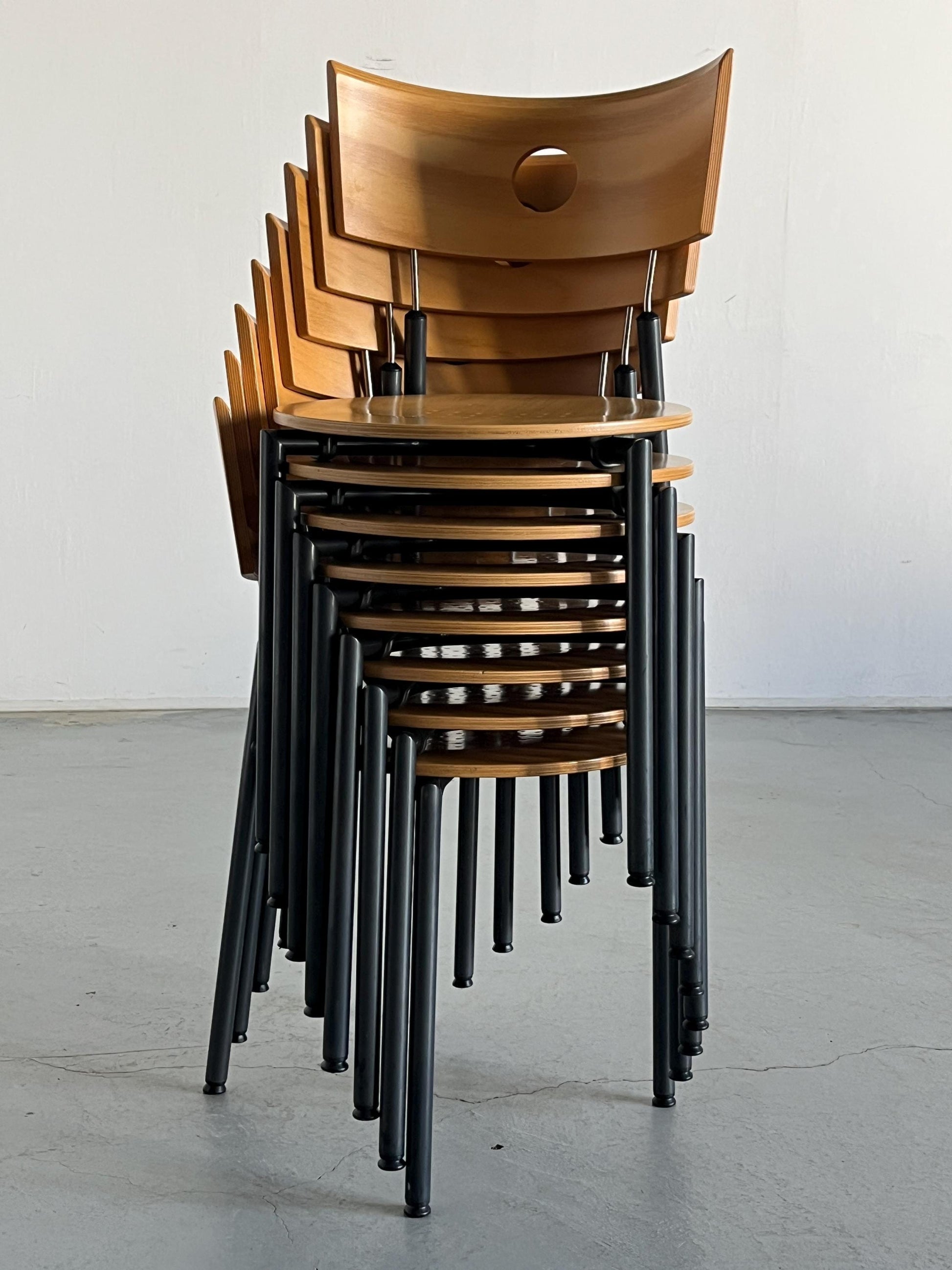 Vintage Postmodern Essstuhl von Kusch+Co in Buchenholz, Kunststoff, Metall, stapelbar