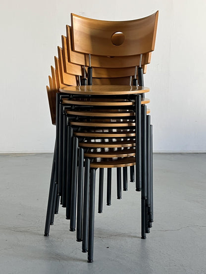 Vintage Postmodern Essstuhl von Kusch+Co in Buchenholz, Kunststoff, Metall, stapelbar