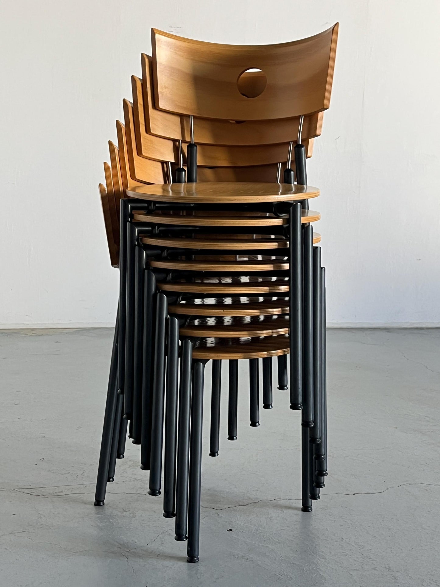 Vintage Postmodern Essstuhl von Kusch+Co in Buchenholz, Kunststoff, Metall, stapelbar