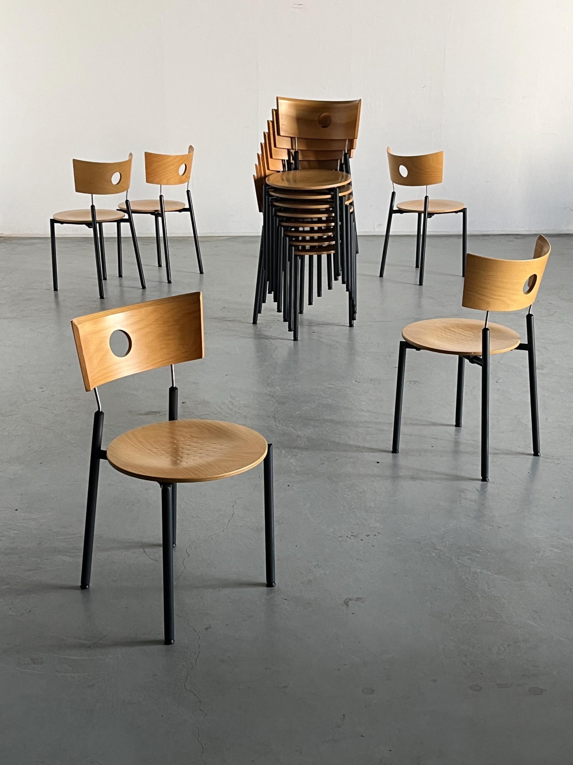 Vintage Postmodern Essstuhl von Kusch+Co in Buchenholz, Kunststoff, Metall, stapelbar