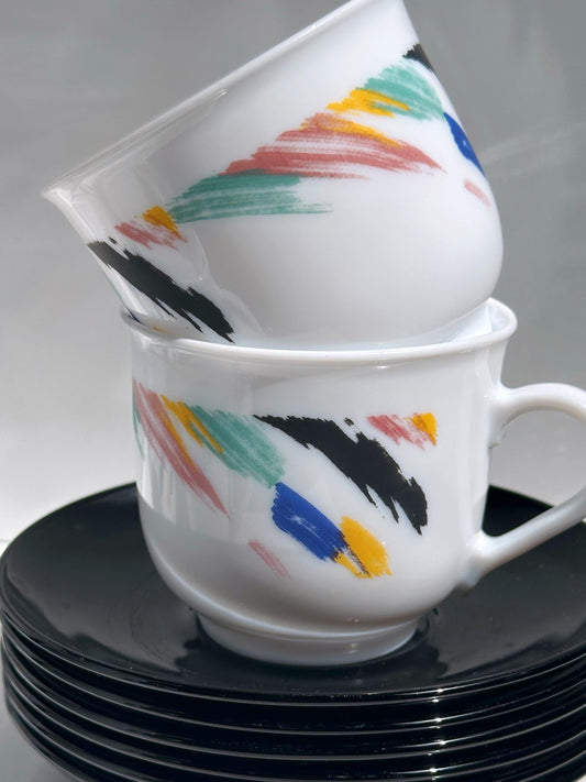 Vintage Tasse Octime von Arcoroc für Luminarc, Set von 6, weiß bunt, Frankreich