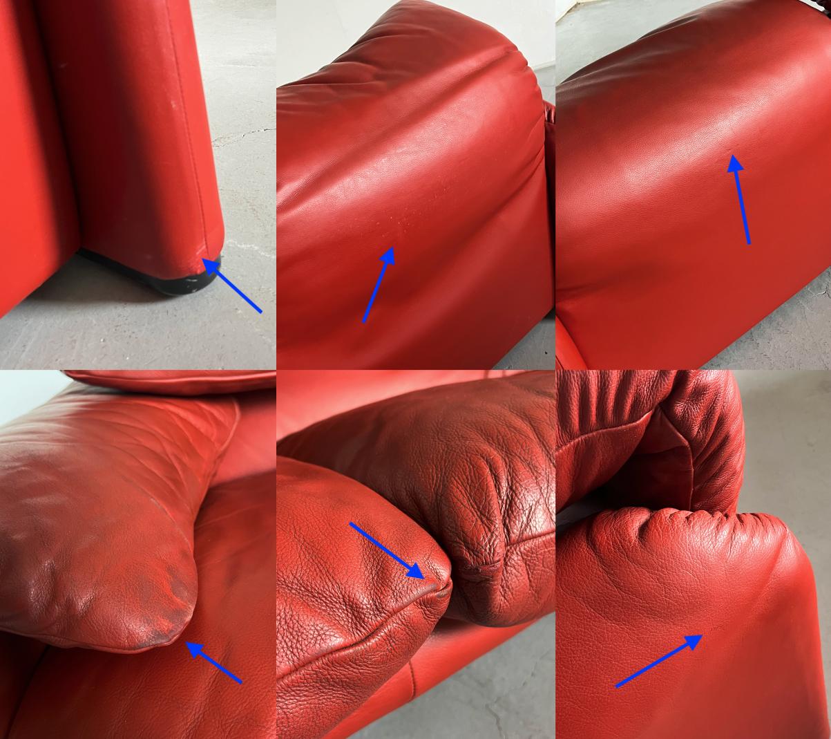 Vintage Maralunga Sofa von Vico Magistretti für Cassina Dunkelrot Leder 1990er