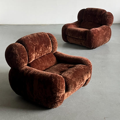 Vintage Cloud Sessel Italien 1970er Dunkelbraun Set von 2