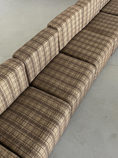 Vintage Modularsitz von Loschi+Malavasi in Braun kariert 1970er Italien Set von 7