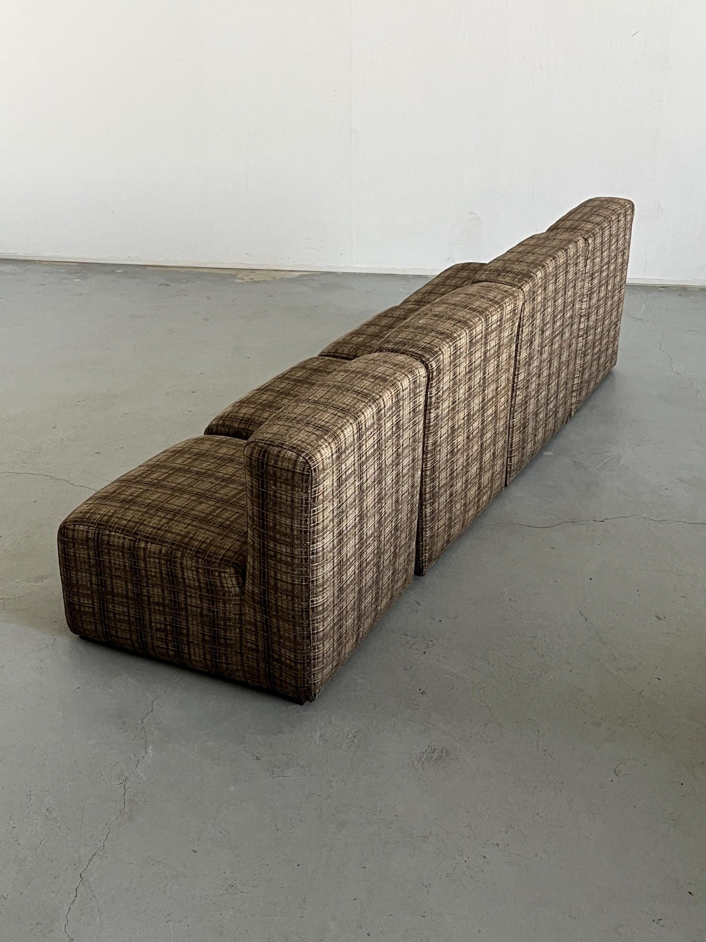 Vintage Modularsitz von Loschi+Malavasi in Braun kariert 1970er Italien Set von 7