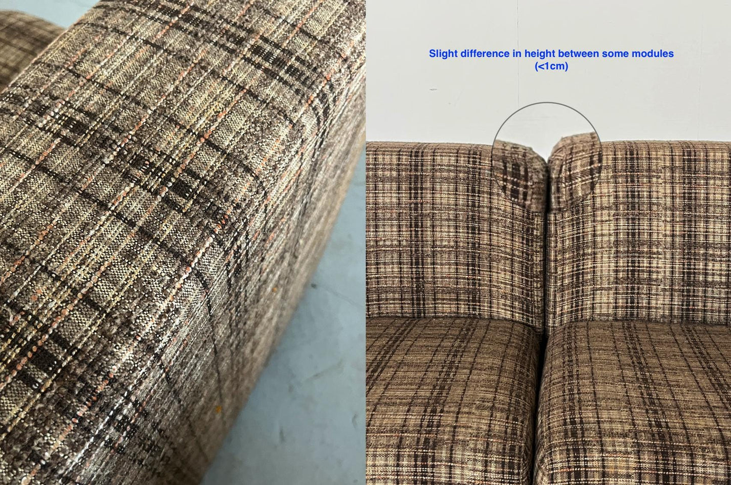 Vintage Modularsitz von Loschi+Malavasi in Braun kariert 1970er Italien Set von 7