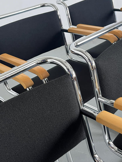 Vintage Freischwinger von L&C Stendal in Chrom, Buchenholz, Schwarz, 1970er