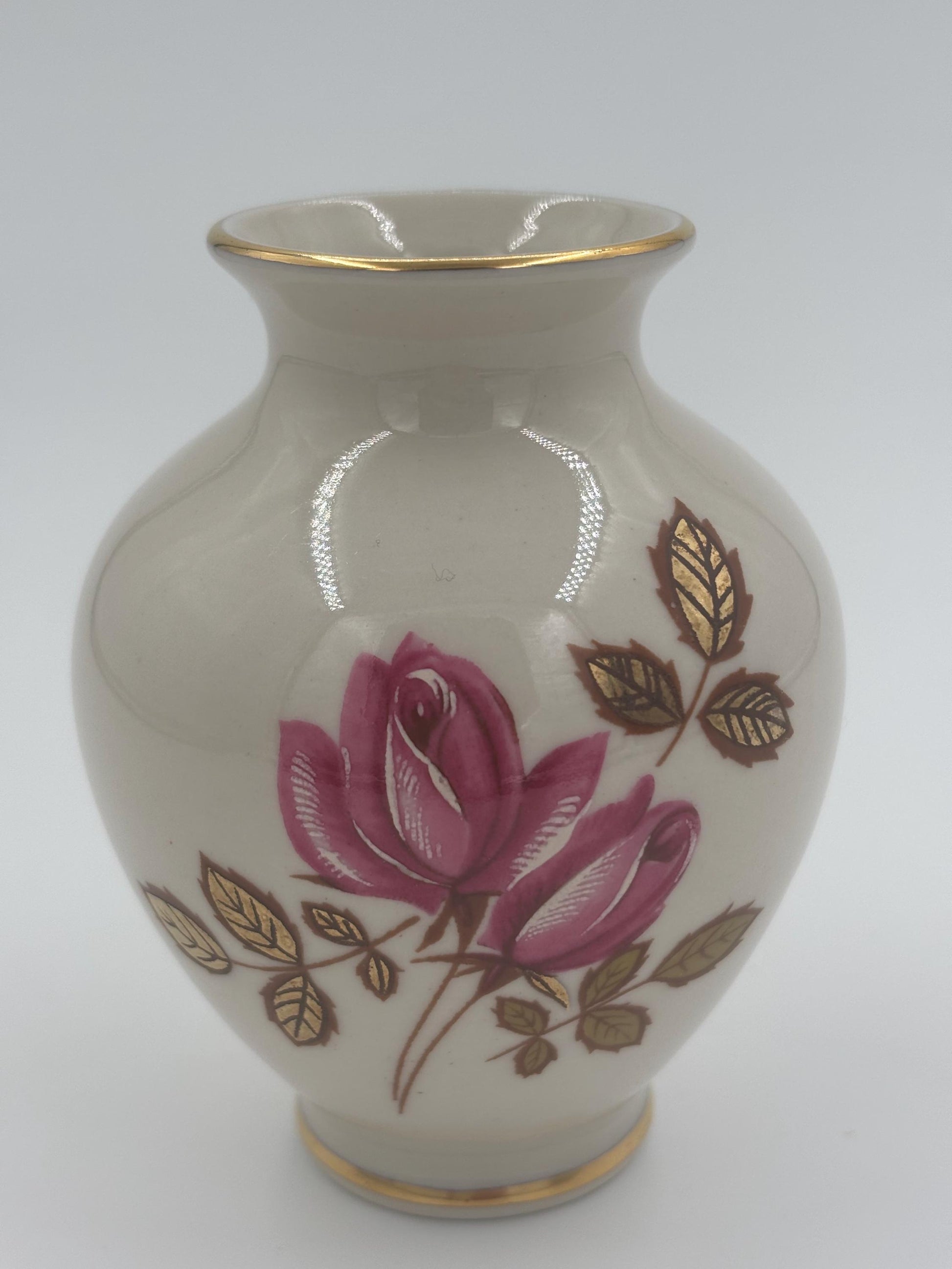 Vintage Vase von Waldershof Bavaria handbemalt mit 24 Karat Gold und Blumenmotiv