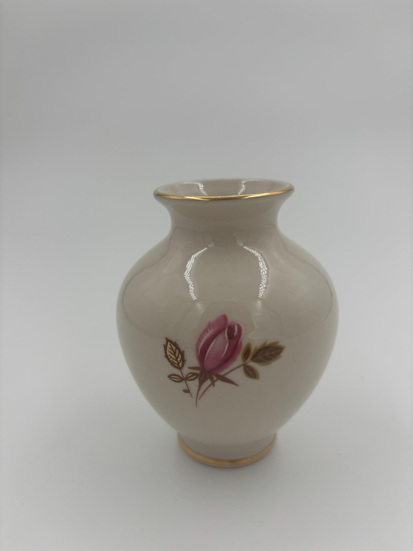 Vintage Vase von Waldershof Bavaria handbemalt mit 24 Karat Gold und Blumenmotiv