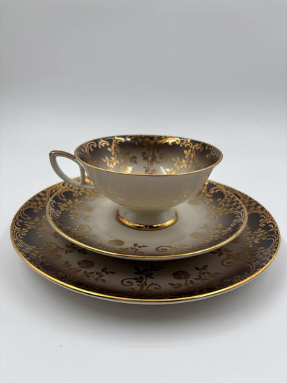 Vintage Tasse Trio von Schumann Arzberg grau mit Goldornamenten