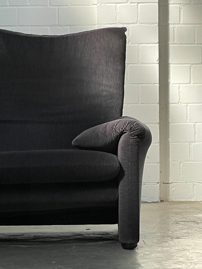 Vintage Sofa Maralunga von Vico Magistretti für Cassina gestreift schwarz anthrazit