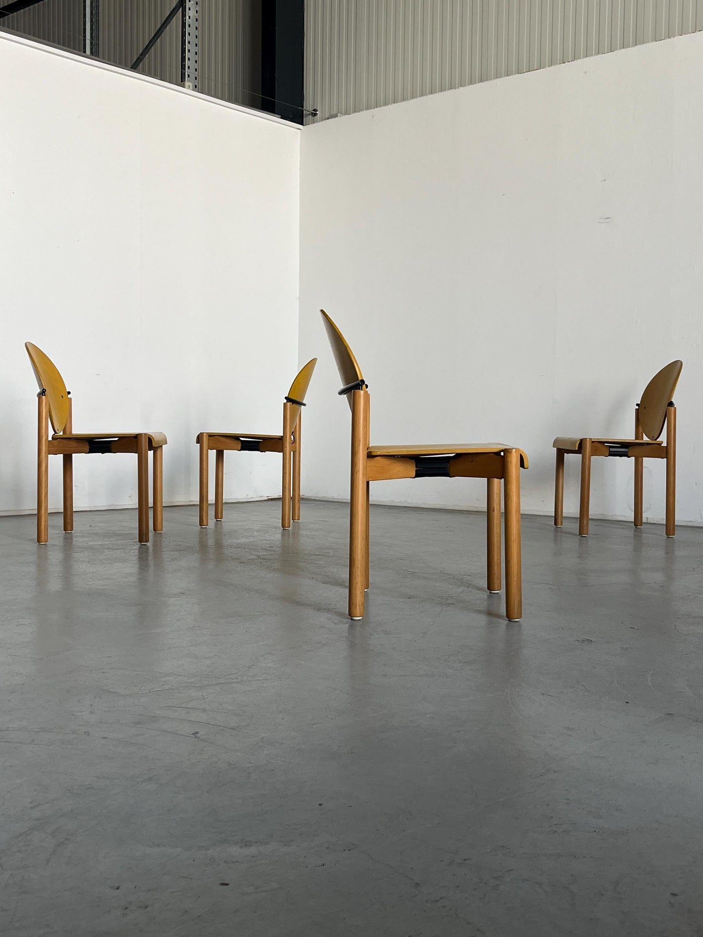 Vintage Postmodern Essstuhl von Kusch+Co in Gelb und Buche Memphis Design 1980er Set von 4